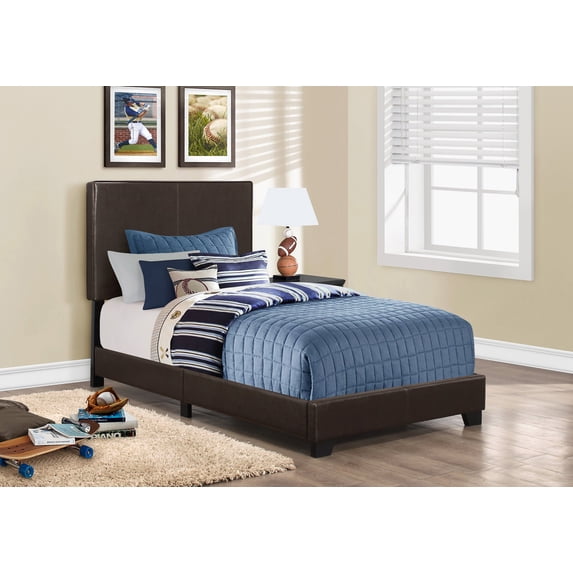 Pemberly Row Modern Leather Upholstered Twin Bed in Dark Brown