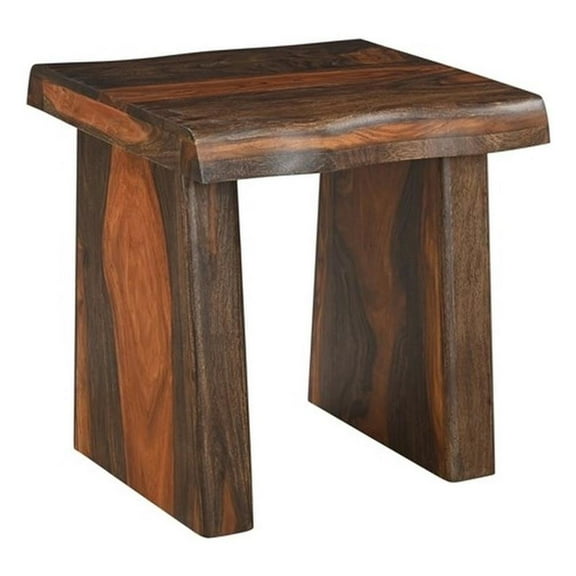 Pemberly Row Modern Live Edge Solid Wood End Table in Dark Brown