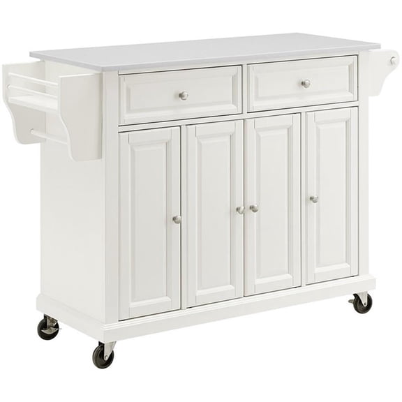 Pemberly Row Modern MDF Wood Granite Top Kitchen Cart in White