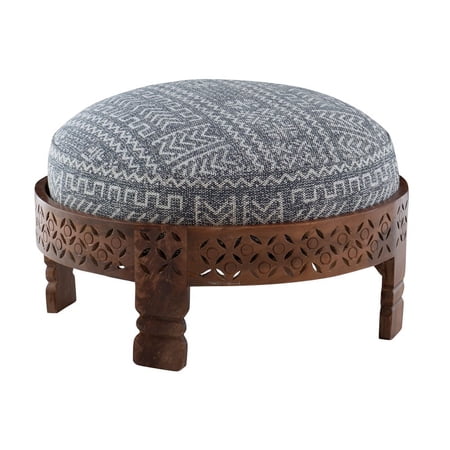 Pemberly Row Modern Mango Wood Upholstered Ottoman in Brown
