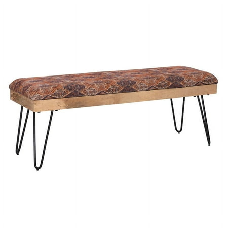 Pemberly Row Modern Mango Wood and Metal Tribal Bench in Black
