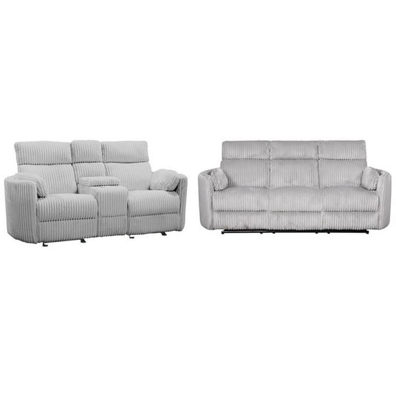 Pemberly Row Modern Mega Grey Power Glider Reclining Sofa and Glider Loveseat
