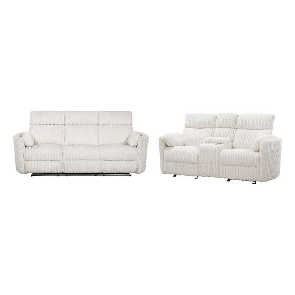 Pemberly Row Modern Mega Ivory Power Glider Reclining Sofa and Glider Loveseat