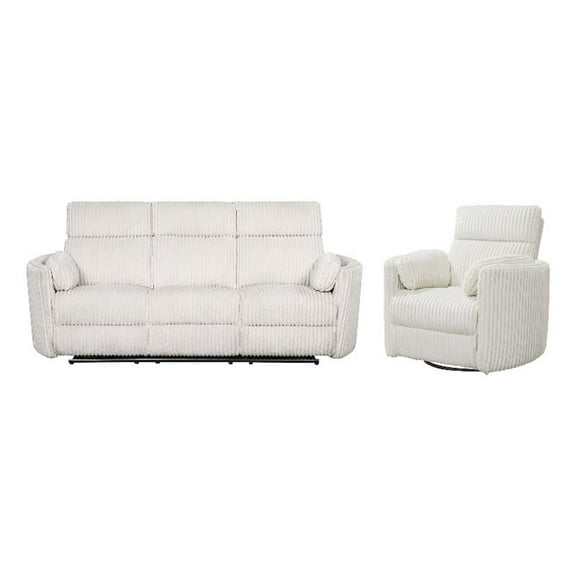Pemberly Row Modern Mega Ivory Power Glider Reclining Sofa and Glider Recliner