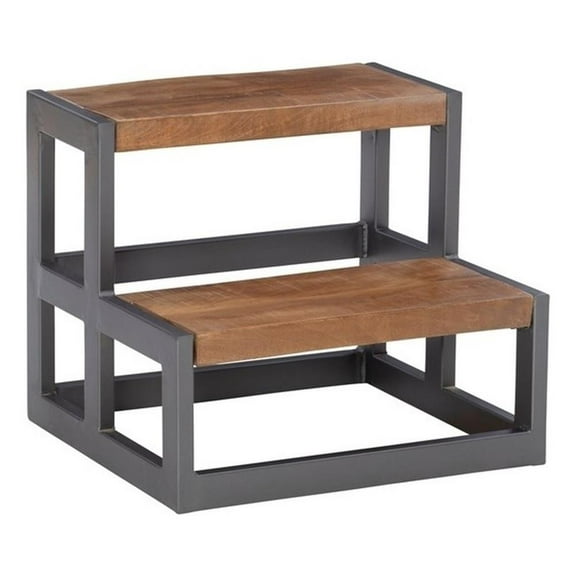 Pemberly Row Modern Metal Bed Steps With Iron Frame in Gunmetal Gray