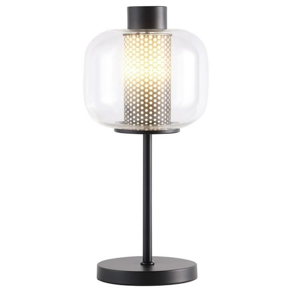 Pemberly Row Modern Metal & Glass Shade Bedside Table Lamp in Black