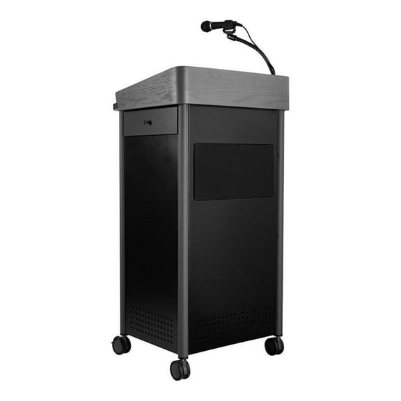 Pemberly Row Modern Metal Lectern with Sound in Charcoal Finish