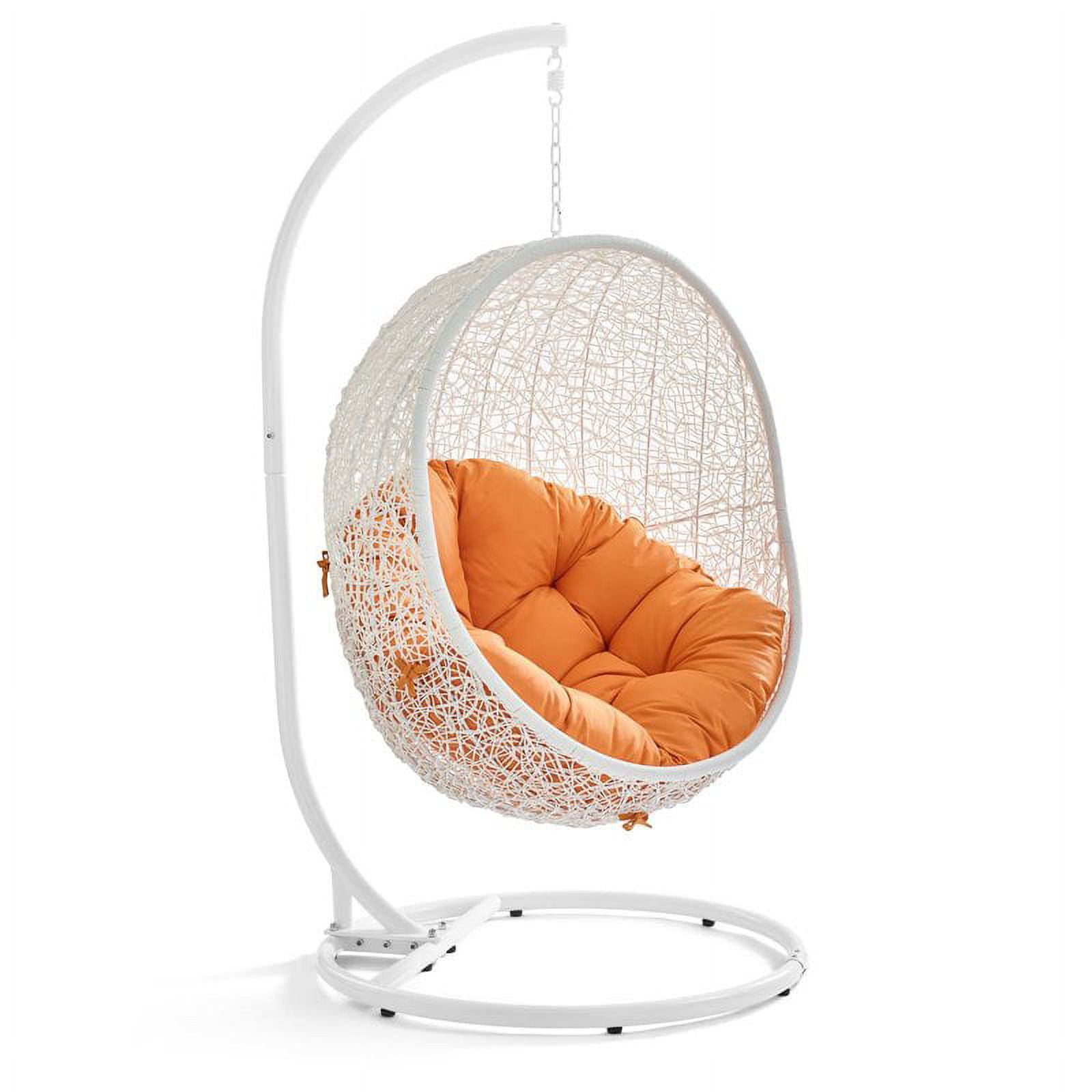 Pemberly Row Modern Metal Outdoor Swing Chair with Stand in White