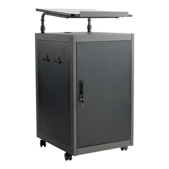Pemberly Row Modern Metal Teacher's WorkPod Lectern in Charcoal Slate