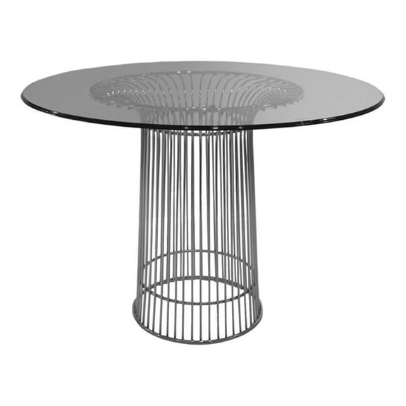 Pemberly Row Modern Metal & Tempered Glass Dining Table in Clear/Chrome