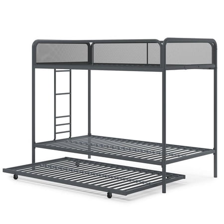 Pemberly Row Modern Metal Triple Twin Bunk Bed in Grey Metal