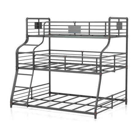 Pemberly Row Modern Metal Twin/Full/Queen Triple Bunk Bed in Black