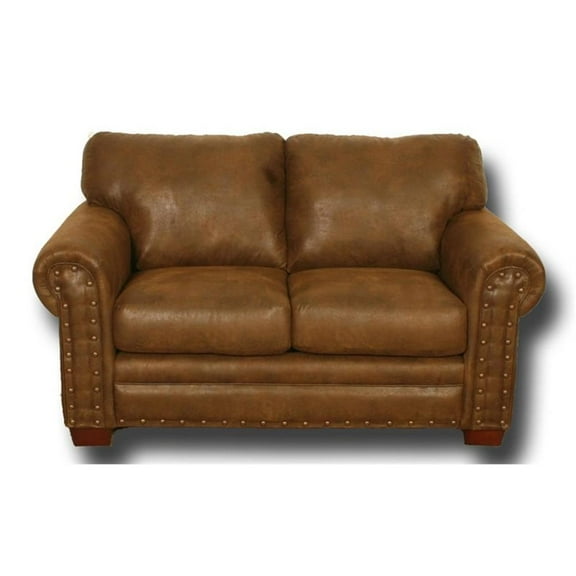 Pemberly Row Modern Microfiber Buckskin Loveseat in Brown Finish