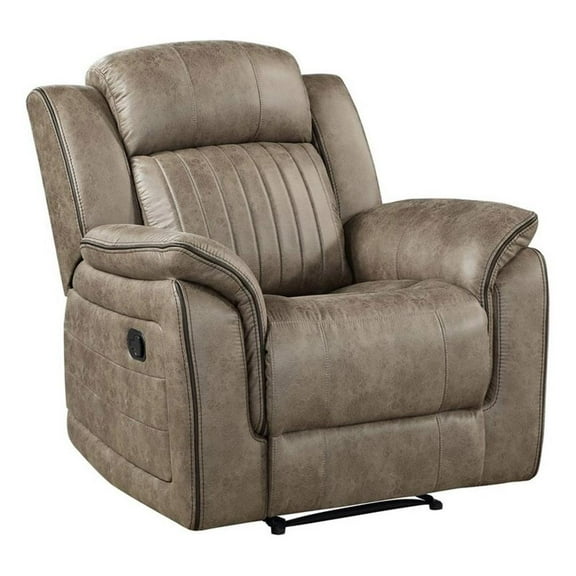 Pemberly Row Modern Microfiber/Pine Wood Recliner in Sandy Brown