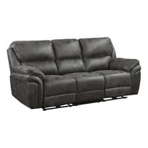 Pemberly Row Modern Microfiber Power Double Reclining Sofa in Gray