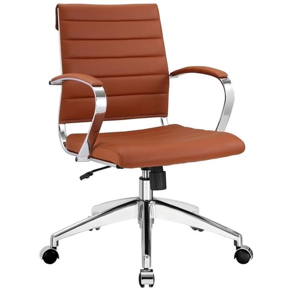Pemberly Row Modern Mid Back Vinyl & Aluminum Office Chair in Terracotta/Chrome