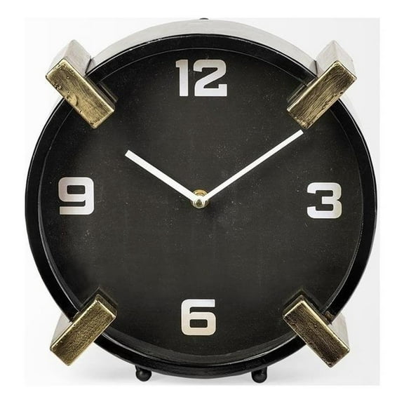 Pemberly Row Modern Mid-Century Black/Gold Metal Round Table Clock