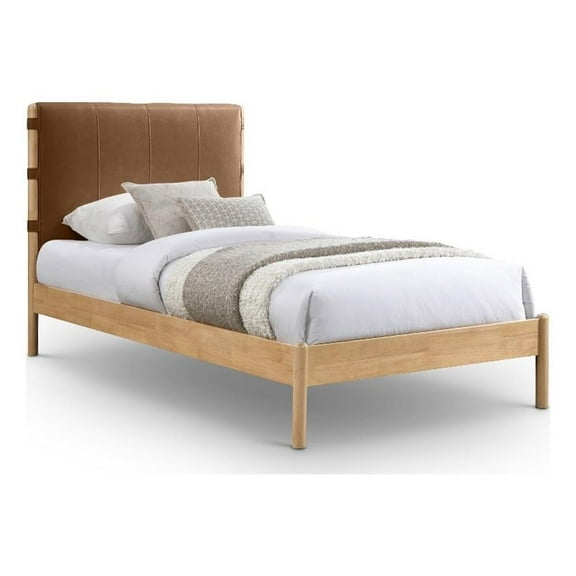 Pemberly Row Modern Mid-Century Soft Cognac Vegan Leather Twin Bed