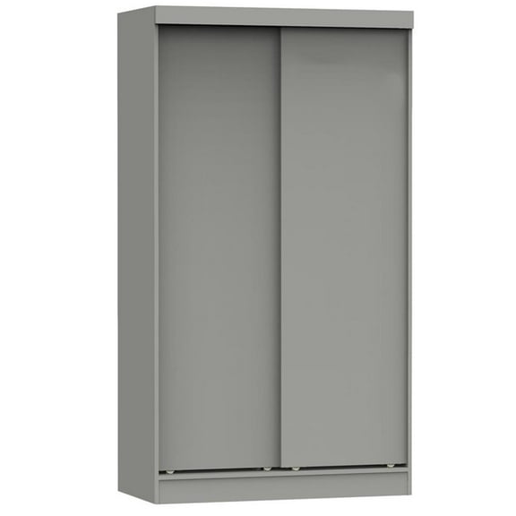 Pemberly Row Modern Modern Wood Double Sliding Door Wardrobe in Light Gray
