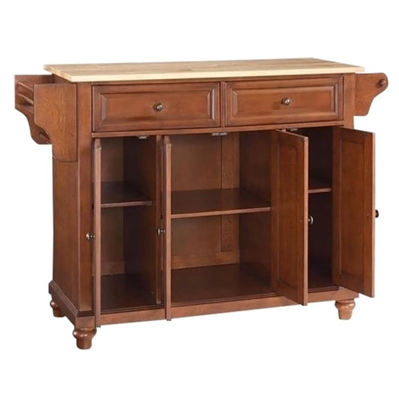 Pemberley Row Solid Hardwood Cherry Kitchen Island Rectangular Adjustable Shelves 52" Unassembled