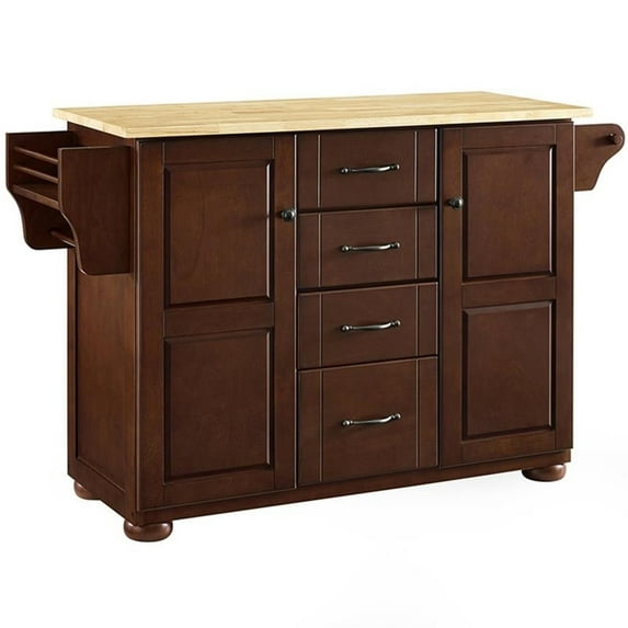 Pemberly Row Modern Natural Wood Top Kitchen Island in Mahogany