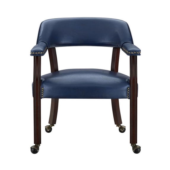 Pemberly Row Modern Navy Blue Faux Leather Arm Chair with Casters