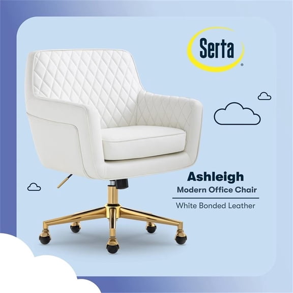 Pemberly Row Modern Office Chair Diamond-Tufted Design White Bonded Leather