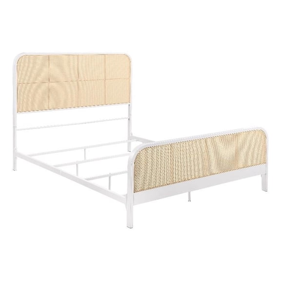 Pemberly Row Modern Open Cane Webbing Metal Queen Bed in White