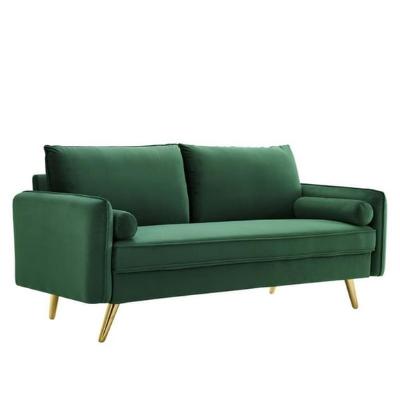 Pemberly Row Modern Performance Velvet & Metal Sofa in Emerald Green/Gold
