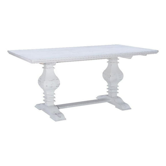 Pemberly Row Modern Pine Wood Dining Table in Distressed White