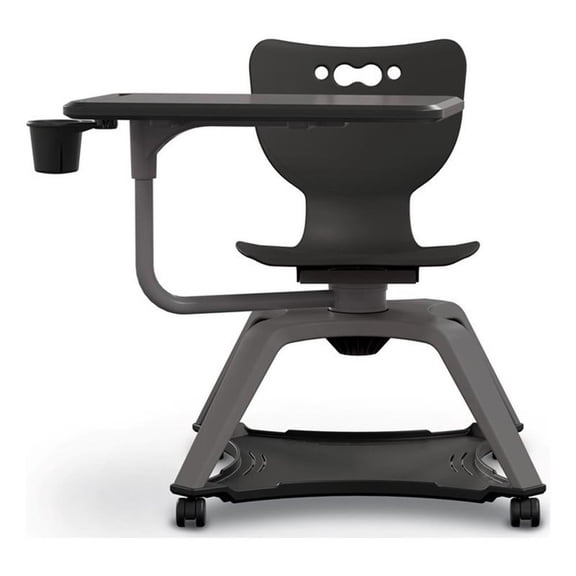 Pemberly Row Modern Plastic Enroll Tablet Chair with Cup Holder in Black