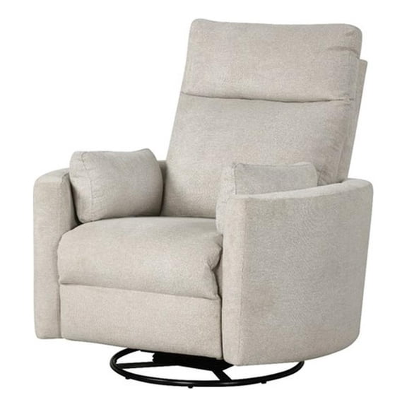 Pemberly Row Modern Polyester Fabric Swivel Recliner in Natural Quartz