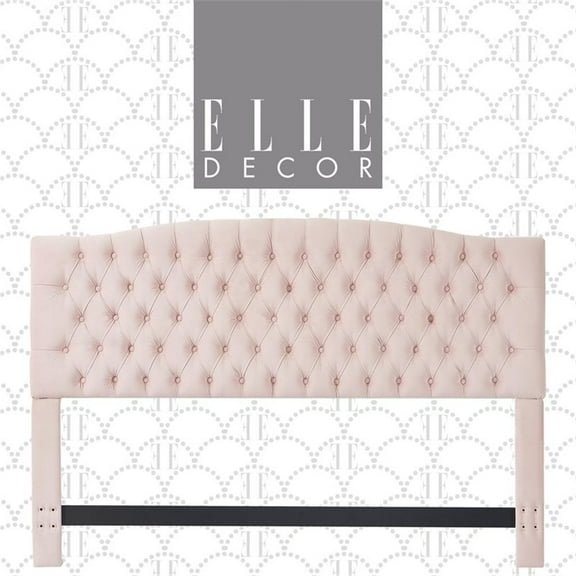 Pemberly Row Modern Queen Size Headboard Blush Pink Velvet Fabric