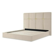 Pemberly Row Modern Queen Velvet Lift Up Storage Bed - Ivory