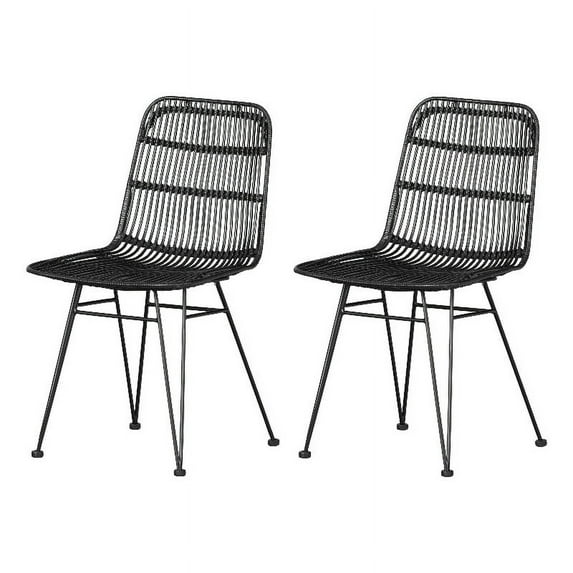 Pemberly Row Modern Rattan Dining Chair Set Rattan and Black