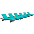 thumbnail image 1 of Pemberly Row Modern Rattan Outdoor Chaise in Espresso/Turquoise (Set of 6), 1 of 5