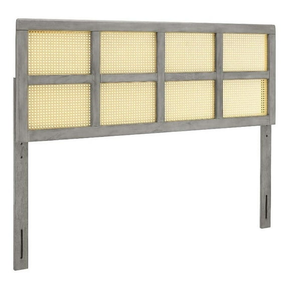Pemberly Row Modern Rattan and Rubberwood Full Headboard in Gray