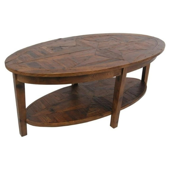 Pemberly Row Modern Reclaimed 48" Oval Natural Wood Coffee Table