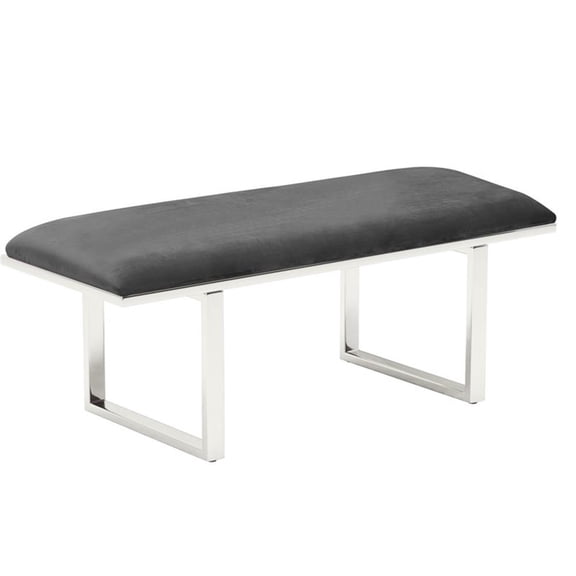 Pemberly Row Modern Remi Velvet Upholstered Bench French Dark Gray