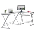 thumbnail image 1 of Pemberly Row Modern Reversible L-Shaped Clear Glass Top Computer Desk, 1 of 7