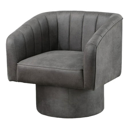 Pemberly Row Modern Round Base Swivel Faux Leather Accent Chair in Slate Blue