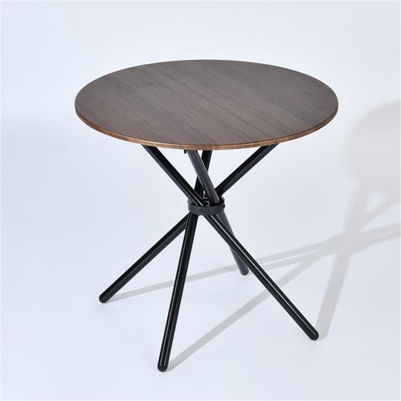 Pemberly Row Modern Round Dining Table with Cross Black Base Dark Wood
