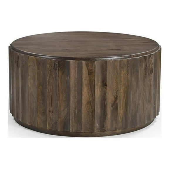 Pemberly Row Modern Round Solid Wood Coffee Table in Dark Brown