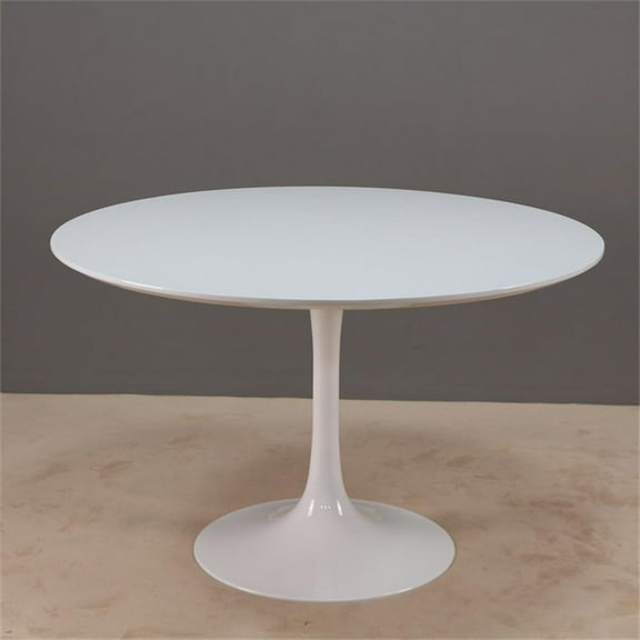 Pemberly Row Modern Round White lacquer Lippa Dining Table 60 inch