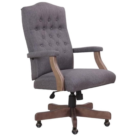 Pemberley Row Commercial Grade Linen Slate Gray Executive Chair High-Back Button-Tufted 47"