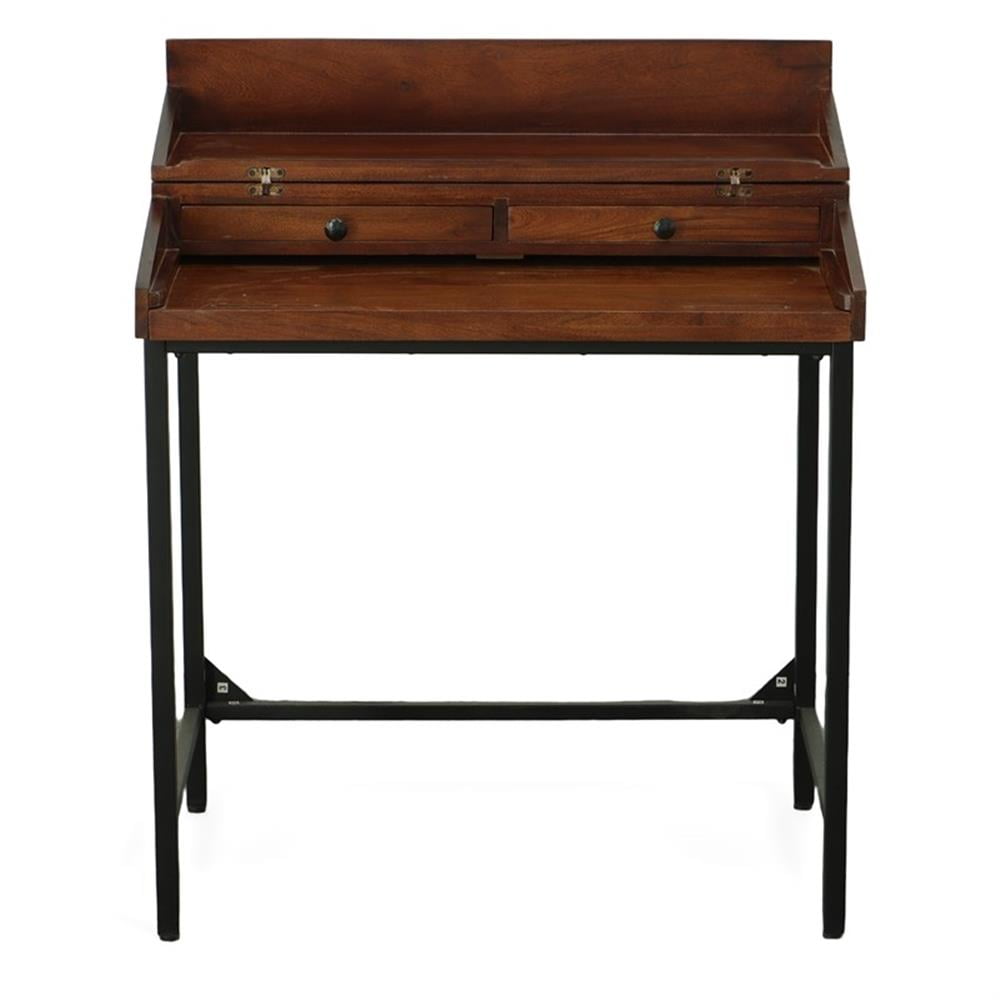 Pemberly Row Modern Rustic Top RTA Writing Desk in Chestnut/Black ...