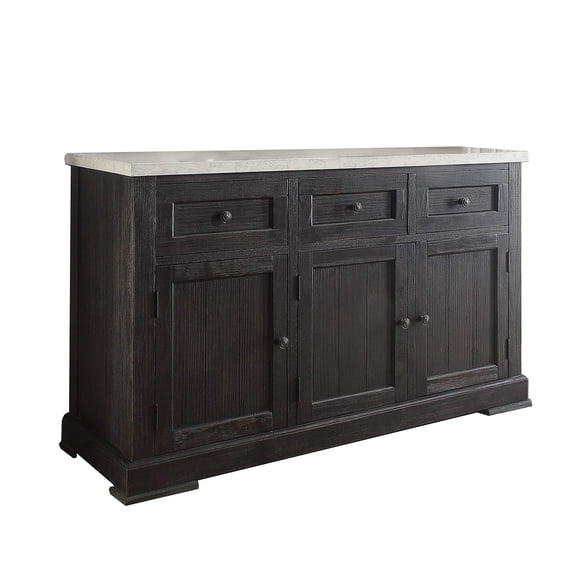 Pemberly Row Modern Server in White Marble and Salvage Dark Oak