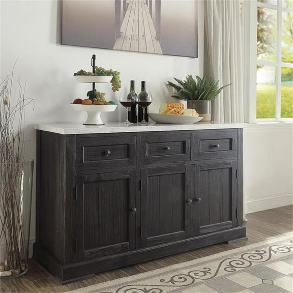 Pemberly Row Modern Server in White Marble and Salvage Dark Oak