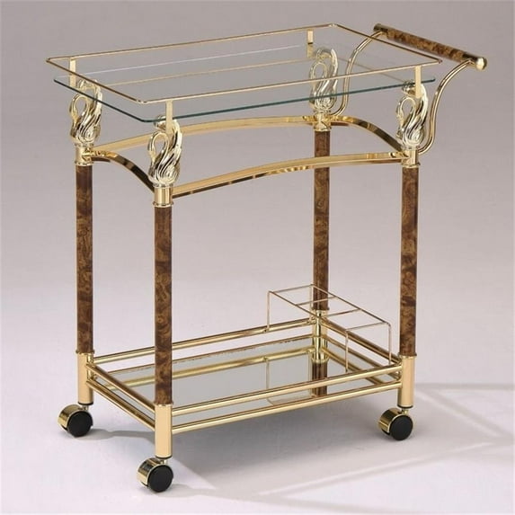 Pemberly Row Modern Serving Cart in Gold Plated and Clear Glass