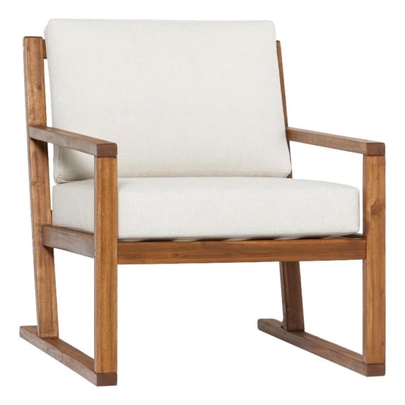 Pemberly Row Modern Slat Back Solid Wood Club Chair in Brown